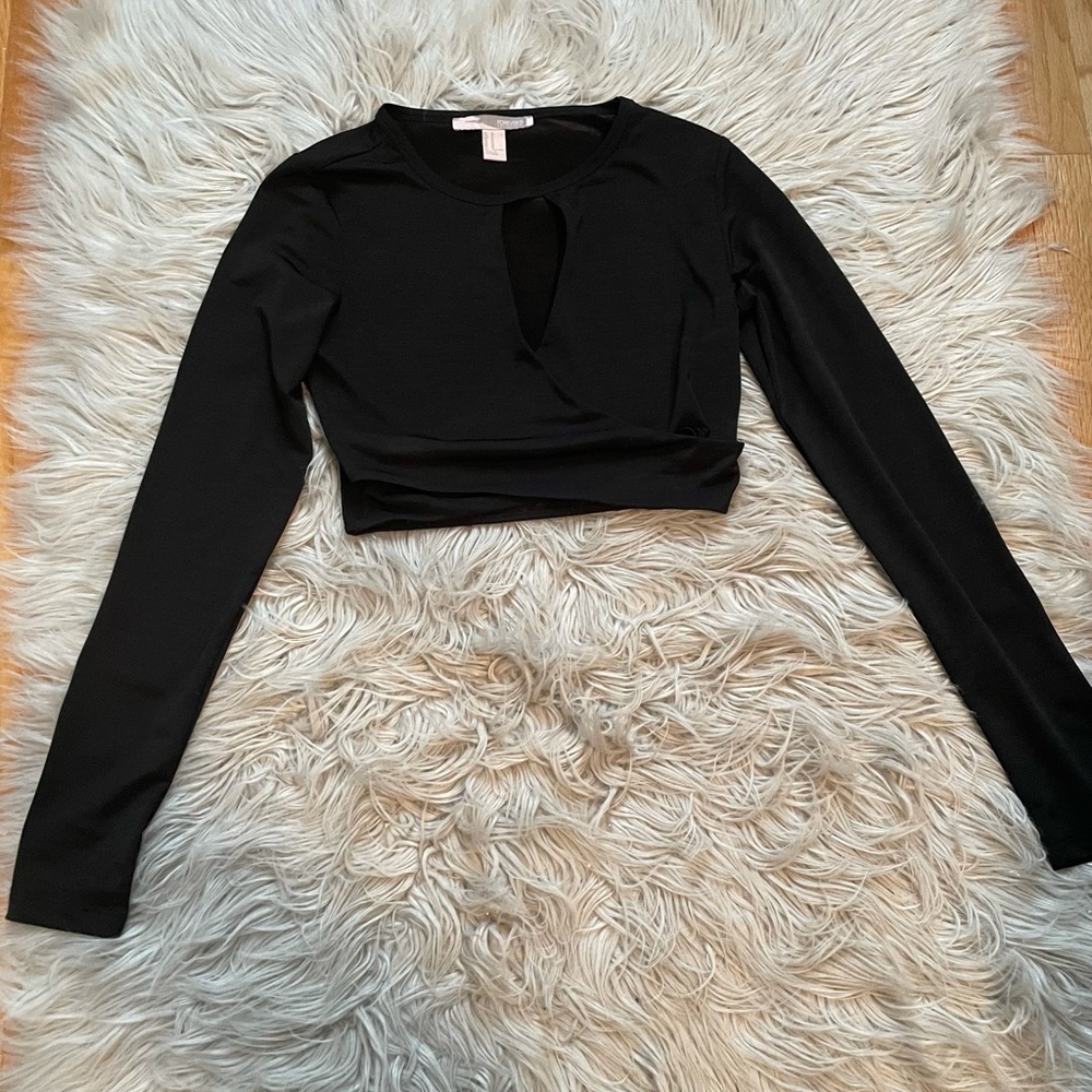 Forever 21 Black Cut Out Long Sleeve Shirt